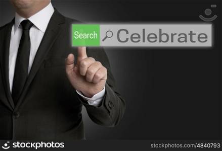 Celebrate browser is operated by businessman concept. Celebrate browser is operated by businessman concept.