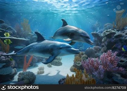 Celebrate World Oceans Day with a beautiful image of a bottlenose dolphin swimming among the tropical fish and colorful coral reefs of Egypt’s stunning Red Sea.