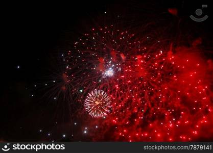 Celebrating firework in the black night sky