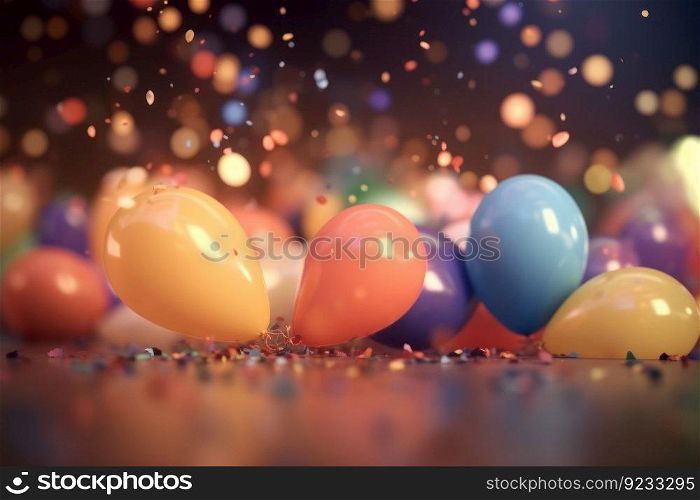 Celebration colorful balloons decoration. Golden mood. Generate Ai. Celebration colorful balloons decoration. Generate Ai