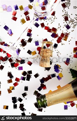 celebration concept, selective focus on the champagne cork