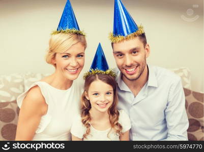 celebration, family, holidays and birthday concept - happy family at home