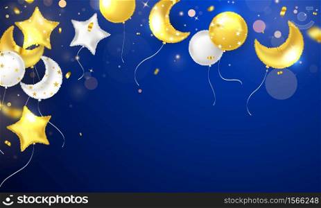 Celebration party banner with gold balloons background. Sale Vector illustration. Grand Opening Card luxury greeting rich.