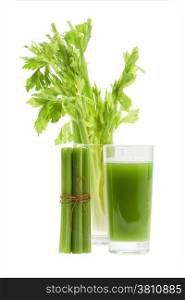Celery juice with stalk isolated on white background