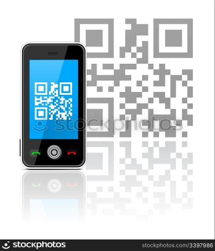 Cell phone with QR code - best choice. Vector illustration