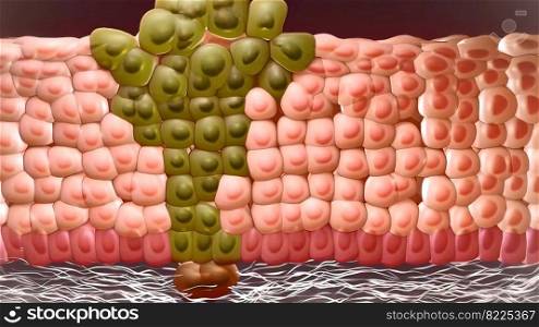 Cell proliferation and cancer 3D Illustration. proliferating cancer cells