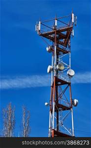 Cell tower on a background of blue sky