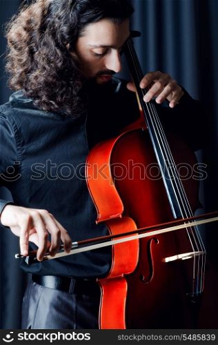 Cello player during performance