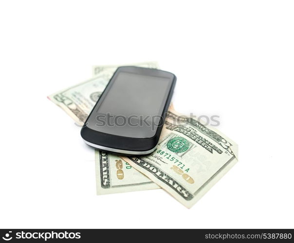 cellphone and money on white