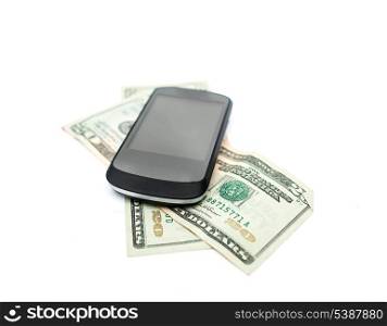 cellphone and money on white