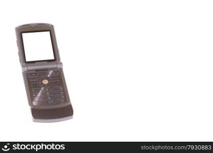 Cellular phone on white background with copy space