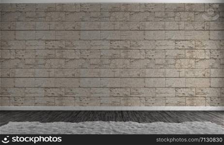 cement block wall in grunge room style and white carpet. 3D rendering