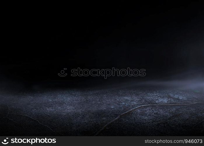Cement floor with vine and smoke at night background