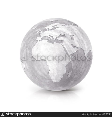 Cement globe 3D illustration europe and africa map on white background