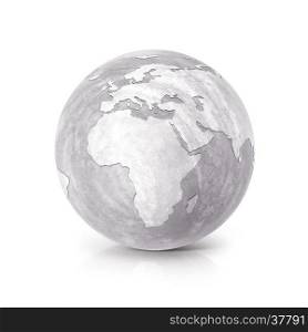 Cement globe 3D illustration europe and africa map on white background