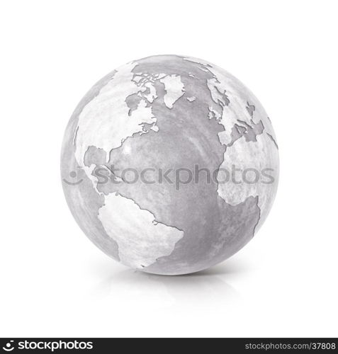 Cement globe 3D illustration North and South America map on white background