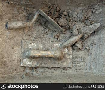 cement mortar dirty grunge construction trowel hand tools