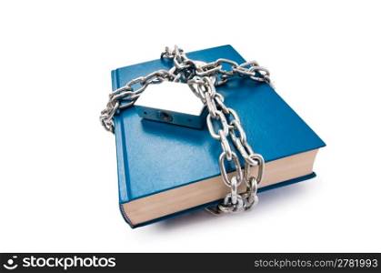 Censorship concept with books and chains on white