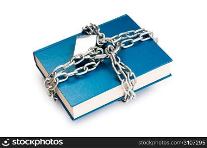 Censorship concept with books and chains on white