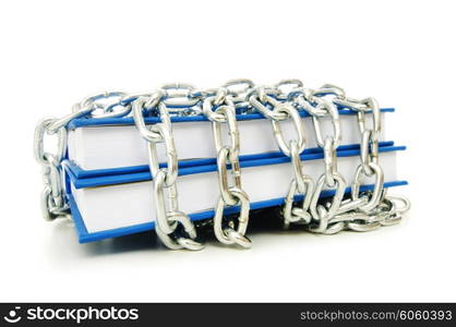 Censorship concept with books and chains on white