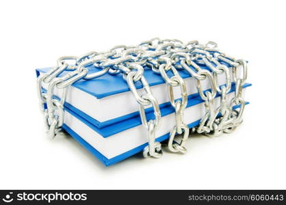 Censorship concept with books and chains on white