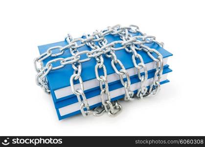 Censorship concept with books and chains on white&#xA;