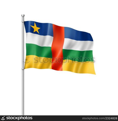 Central Africa flag, three dimensional render, isolated on white. Central African Republic flag isolated on white