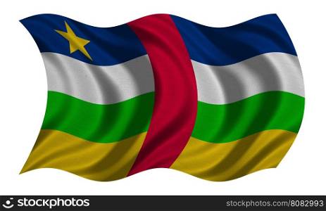 Central Africa national official flag. African patriotic symbol, banner, element, background. Correct color. Flag of the Central African Republic wavy isolated on white, fabric texture 3D illustration