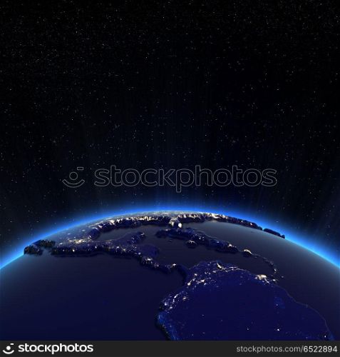 Central America and USA city lights at night 3d rendering. Central America and USA city lights at night. Elements of this image furnished by NASA 3d rendering. Central America and USA city lights at night 3d rendering
