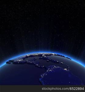 Central America and USA city lights at night 3d rendering. Central America and USA city lights at night. Elements of this image furnished by NASA 3d rendering. Central America and USA city lights at night 3d rendering