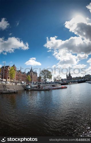 Central and main railway station of the Netherlands capital Amsterdam train station. railway station of the Amsterdam
