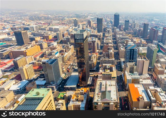 Central business district of Johannesburg city panorama, South Africa