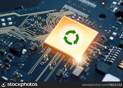 Central computer processors CPU.Quantum computer, large data processing, database .Renewable green energy eco saving technology and global warming concept.