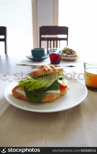 Central european style breakfast plate with soft drinks