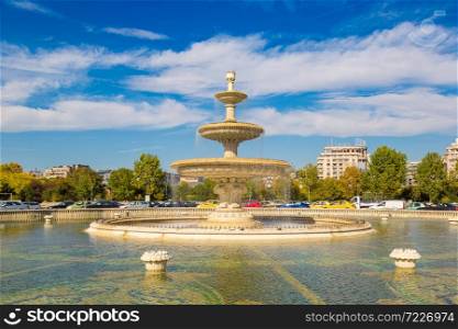 Central fountain in Bucharest, Romania in a beautiful summer day