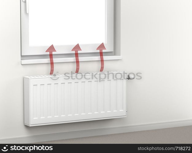 Central heating radiator in the room emitting hot air