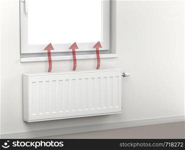 Central heating radiator in the room emitting hot air