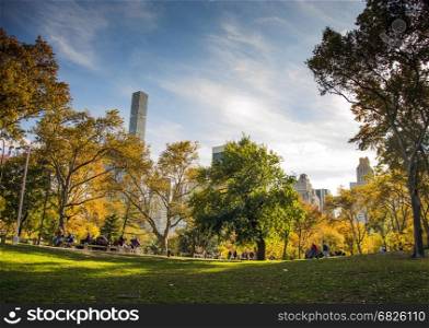 Central park at sunny day, New York City. New York, USA, november 2016: Central park at sunny day , New York City