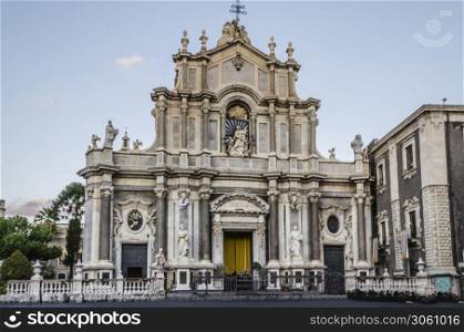 Central square and facade of the cathedral of the city of catania sicily italy