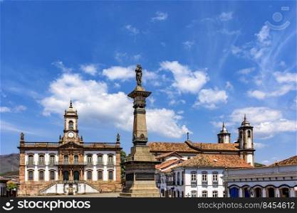 Central square of the city of Ouro Preto in Minas Gerais with its historic buildings in baroque style. Central square of the city of Ouro Preto in Minas Gerais