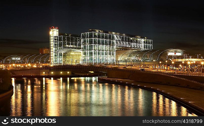 Central Station and River Spree at night, Berlin, Germany