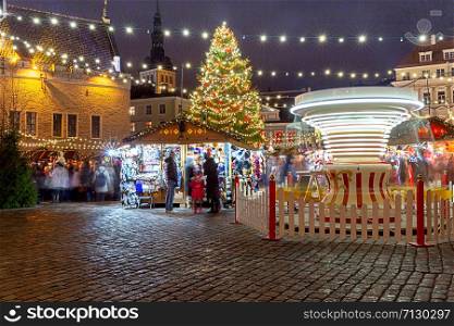 Central Town Hall Square in Christmas decoration. Tallinn. Estonia.. Tallinn. Central Town Hall Square.