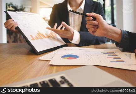 ceo executives meeting working with new project, business people discussion and analysis data, charts and valuation graph.