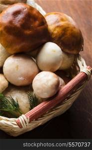 Ceps in the basket prepared for cooking on the table