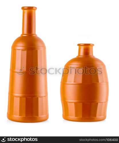 ceramic bottles over white background