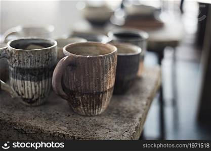 ceramic coffee cup on blur background. ceramic coffee cup