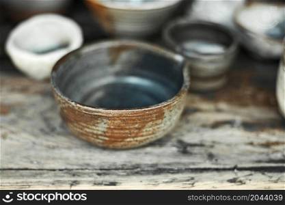 ceramic coffee cup on blur background. ceramic coffee cup