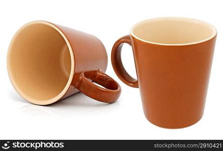 Ceramic cup isolated on a white background. Collage.