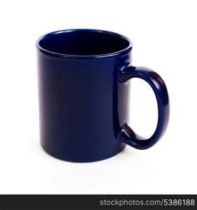 Ceramic dark blue coffee mug with handle isolated on white