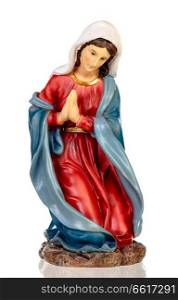 Ceramic figure of the virgin mary isolated on white background